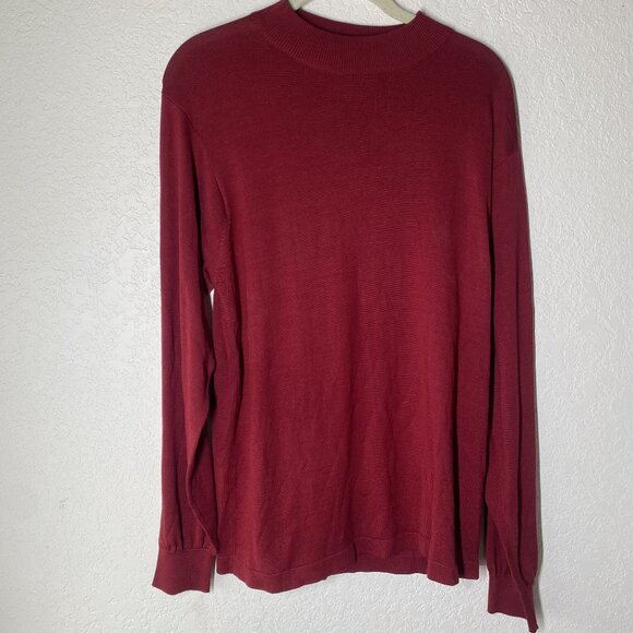 Jhane‎ Barnes 100% Silk Burgundy Long Sleeve Sweater Mens L Pullover Holiday - Picture 1 of 9